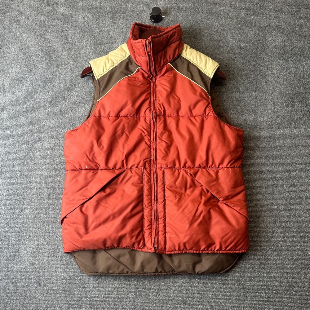 Vintage Woolrich Puffer Vest Mens Medium Orange Brown Western Gorpcore VTG Retro